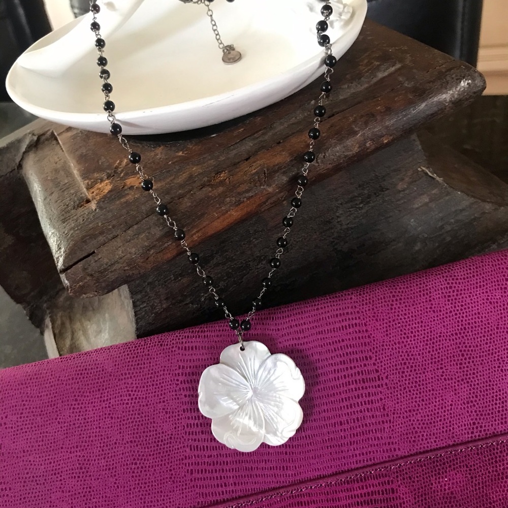 Black and cream bohemian necklace